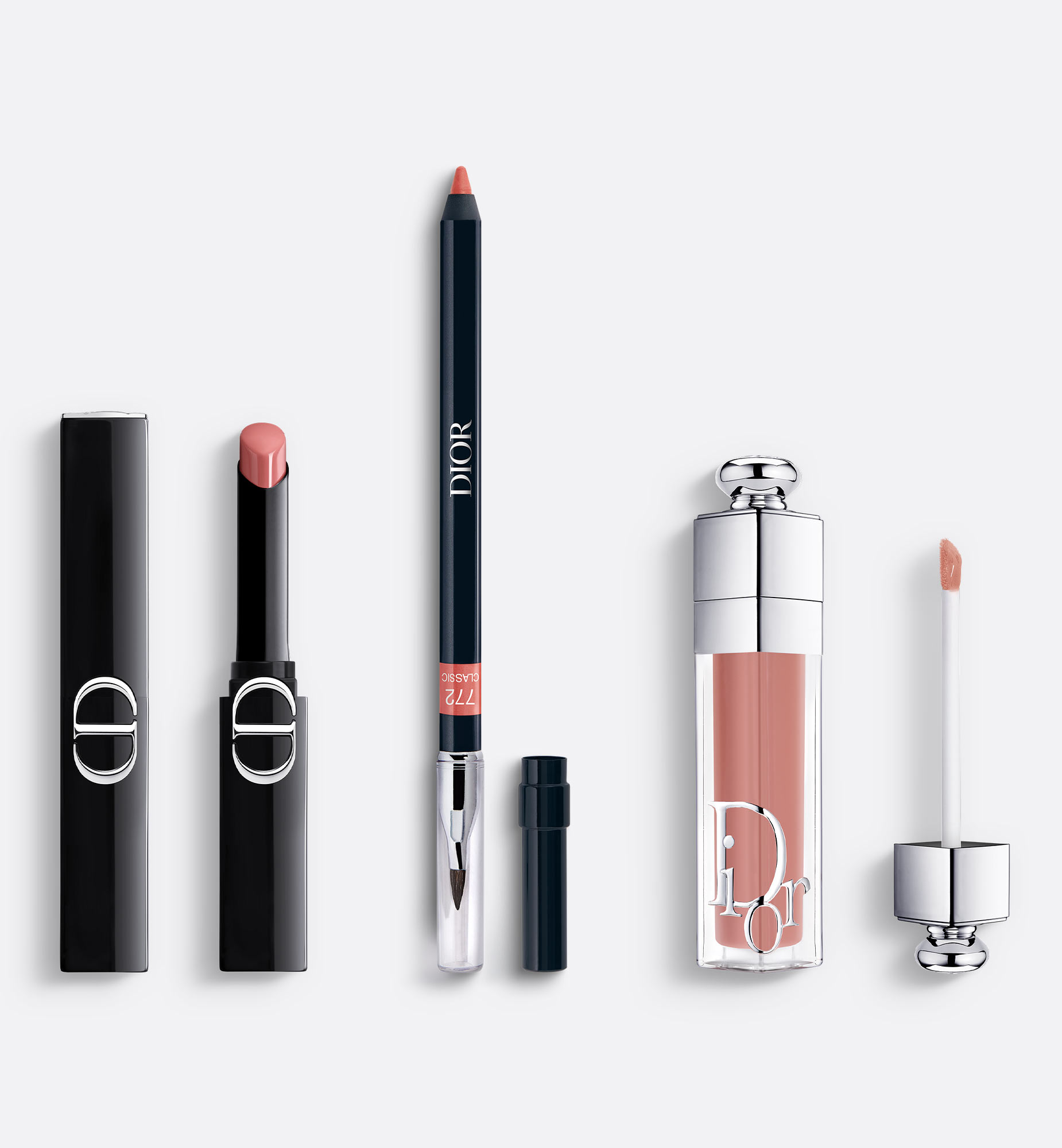Dior Glossy Lip Trio-rouge  On Stage Lipstick, Lip Maximizer Plumping Gloss And Contour Lip Liner Pen